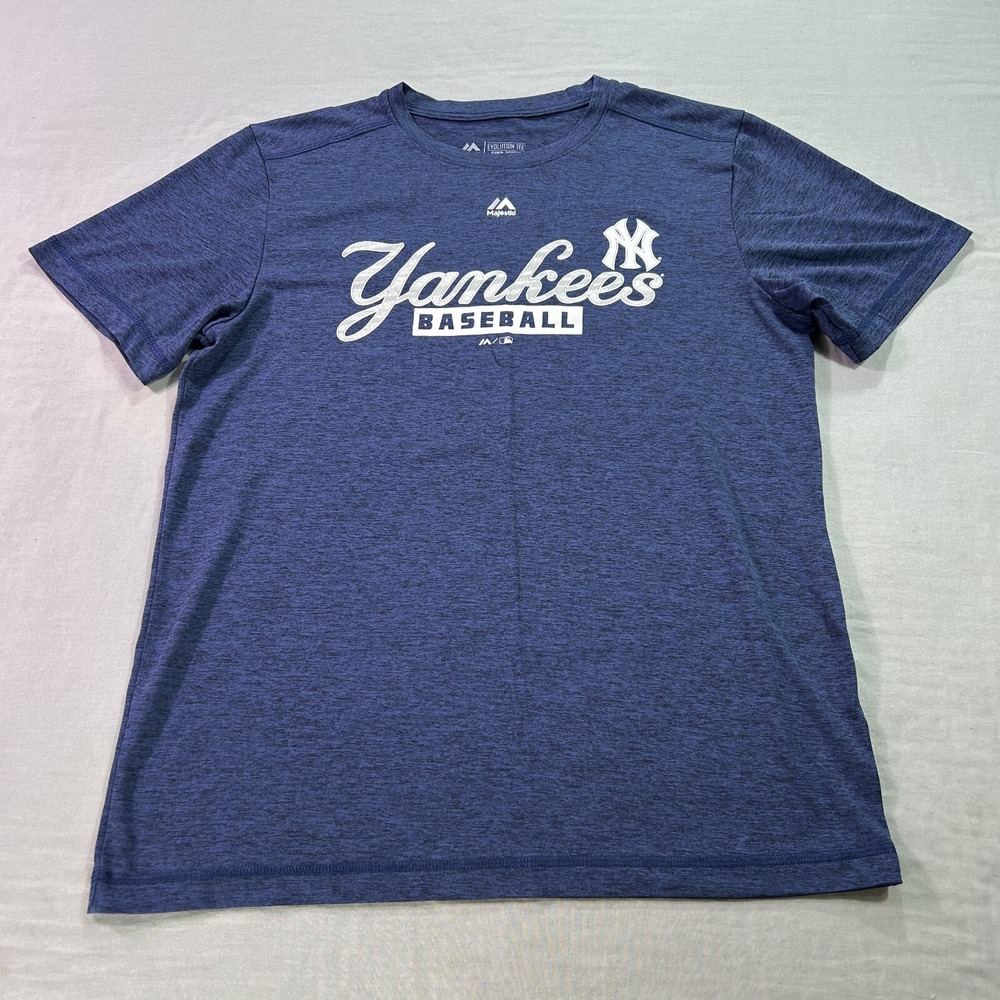 New York Yankees Shirt Mens Medium Blue Majestic Cool Base Performance Crew Tee